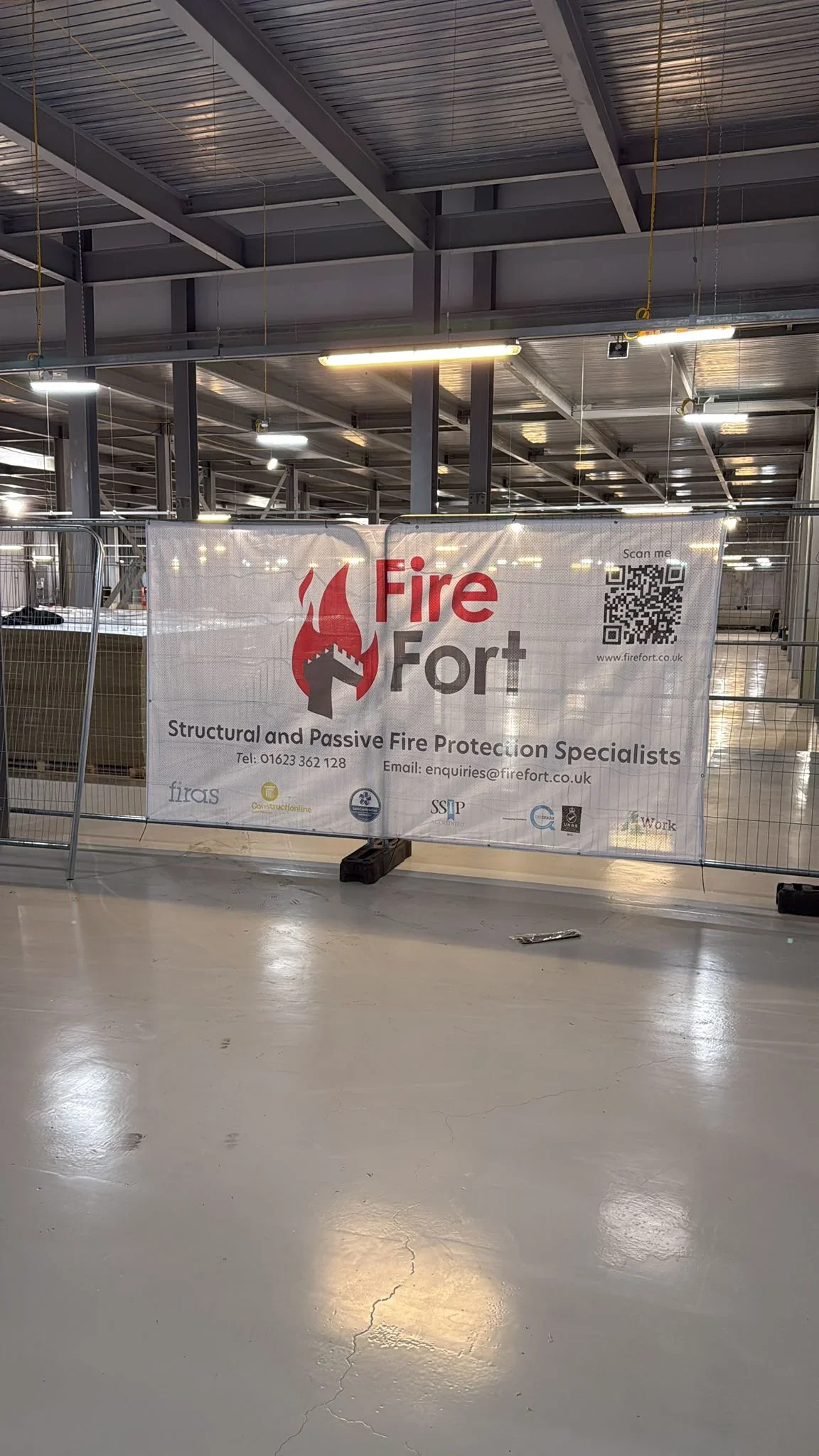 Intumescent paint applied to structural steel columns in Leicester