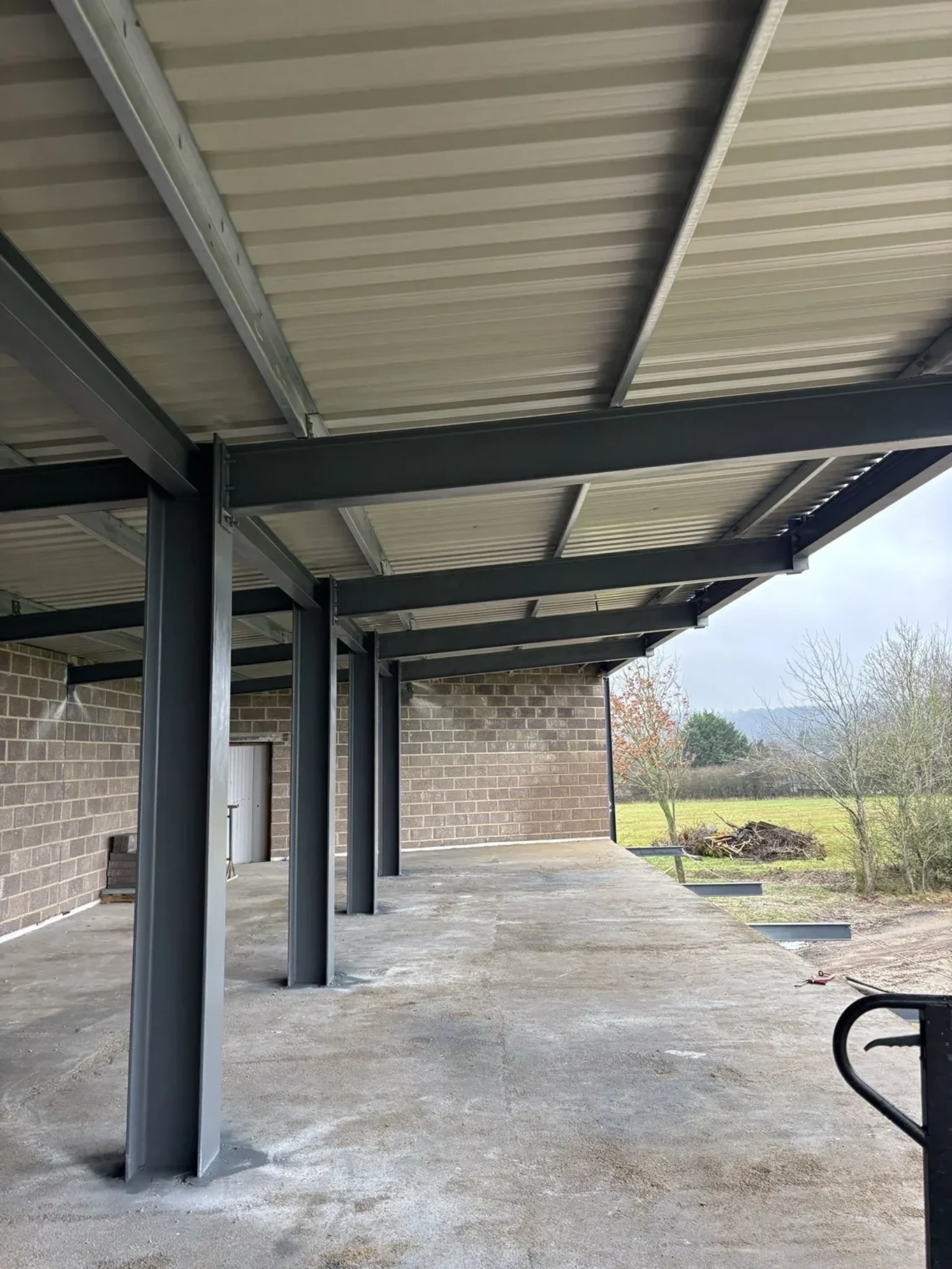 External steel columns coated with intumescent paint in Lincolnshire