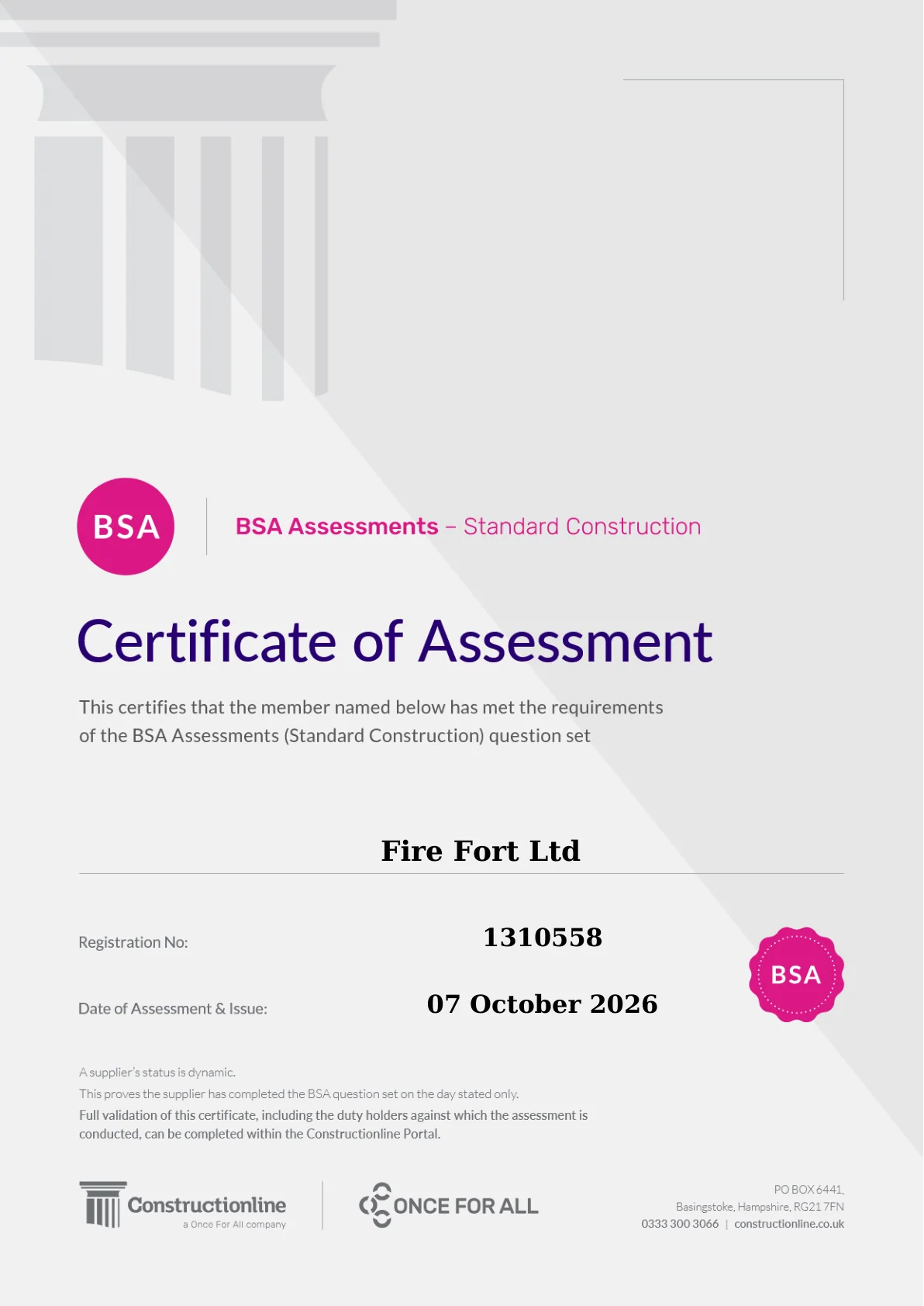 Building Safety Act – Standard Construction certificate