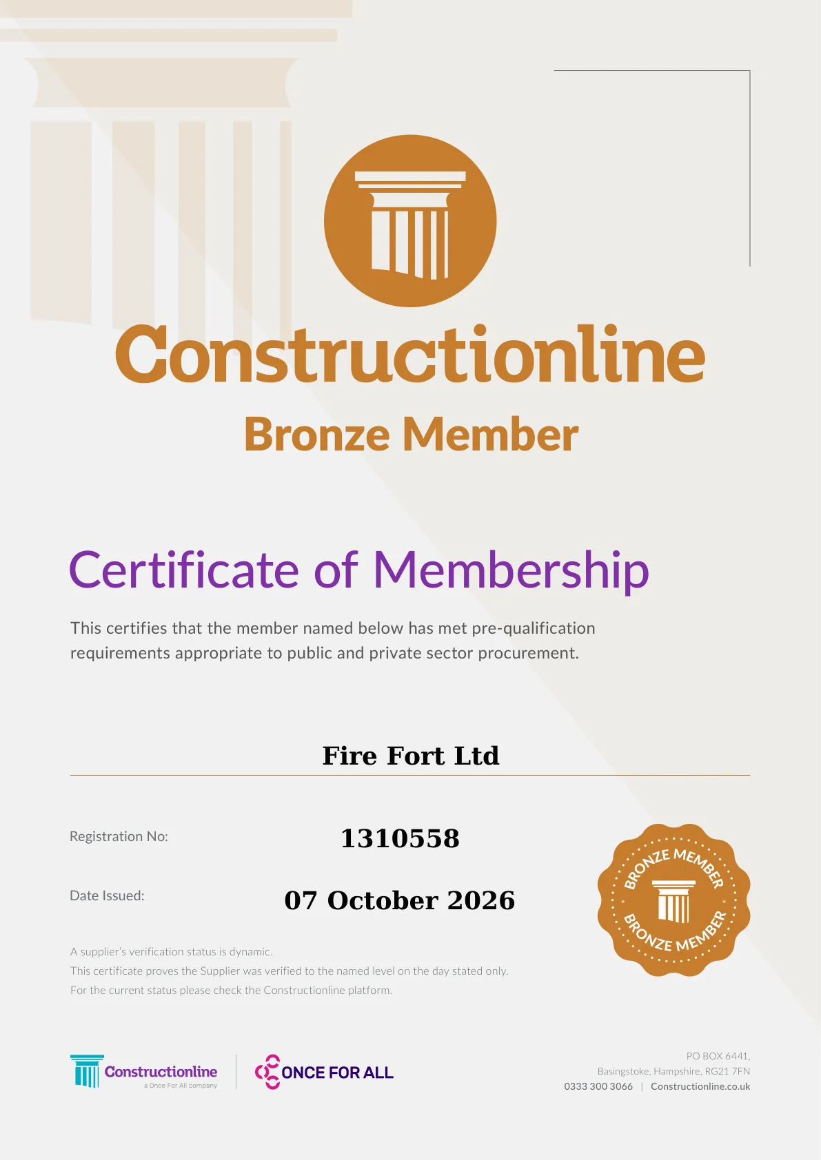 Constructionline Bronze certificate