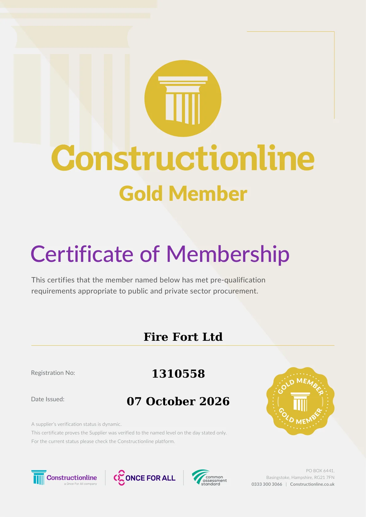 Constructionline Gold certificate