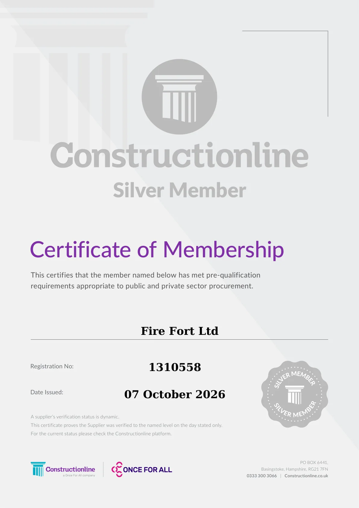 Constructionline Silver certificate