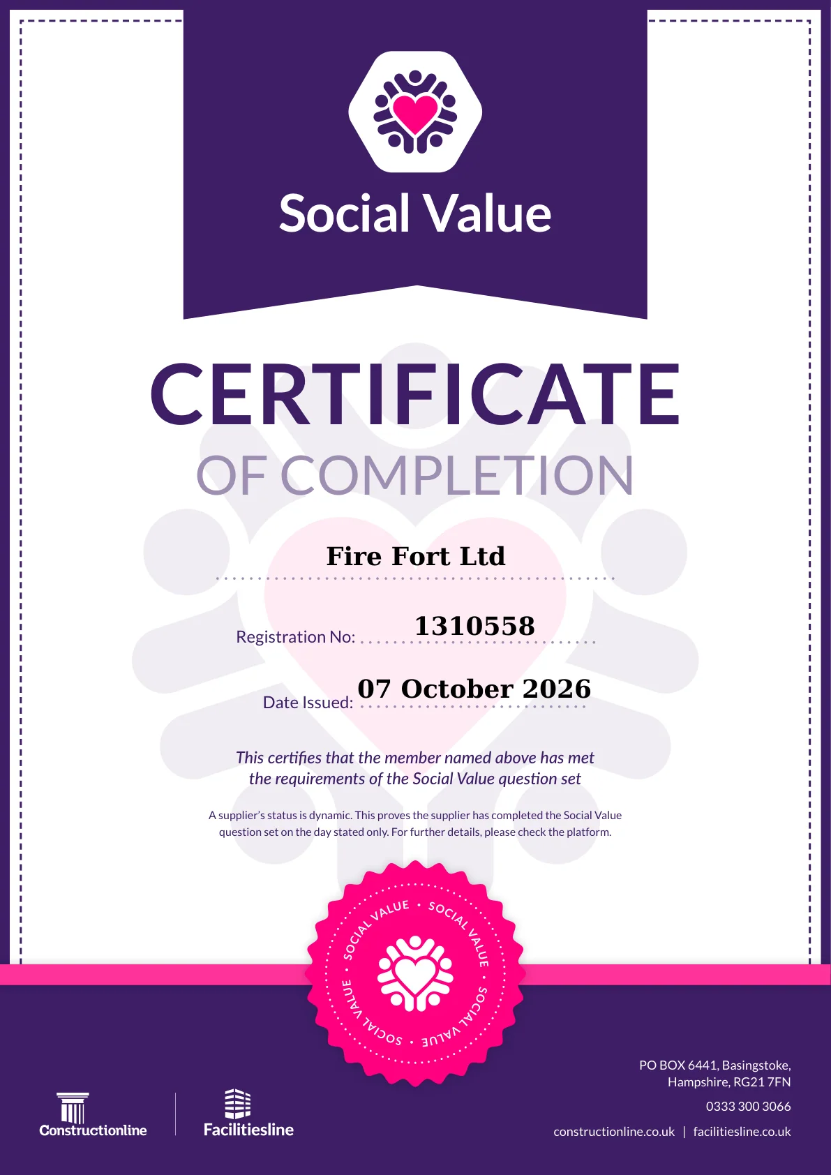 Social Value certificate